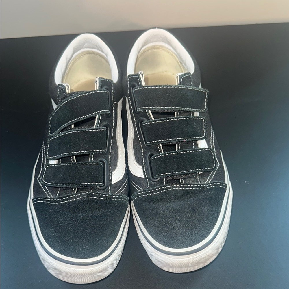 Vans Kids Black and White Velcro Sneakers